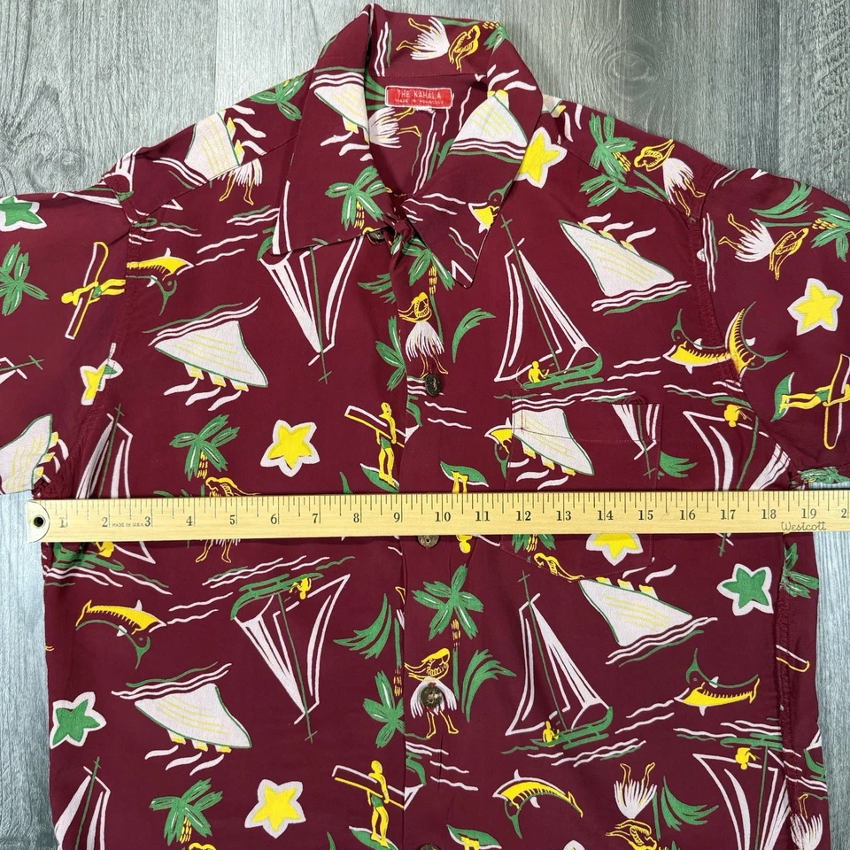 Camisa Aloha Vintage Años 50 Kahala Honolulu Rayón Crepé Hula Surf Canoa Estampado Para Hombres S Foto 4 de 4