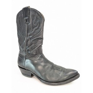 Dan Post Mens Black Leather Western Rodeo Flame Stitch Cowboy Boots 7.5EW 40.5 Mens Flame Cowboy Boots en vente | eBay main image 4