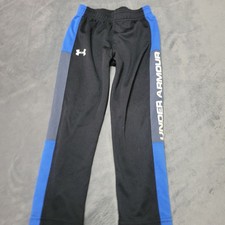 Under Armour Pant Boys 5 Athletic Joggers Black Elastic Waist Pull On White Log
