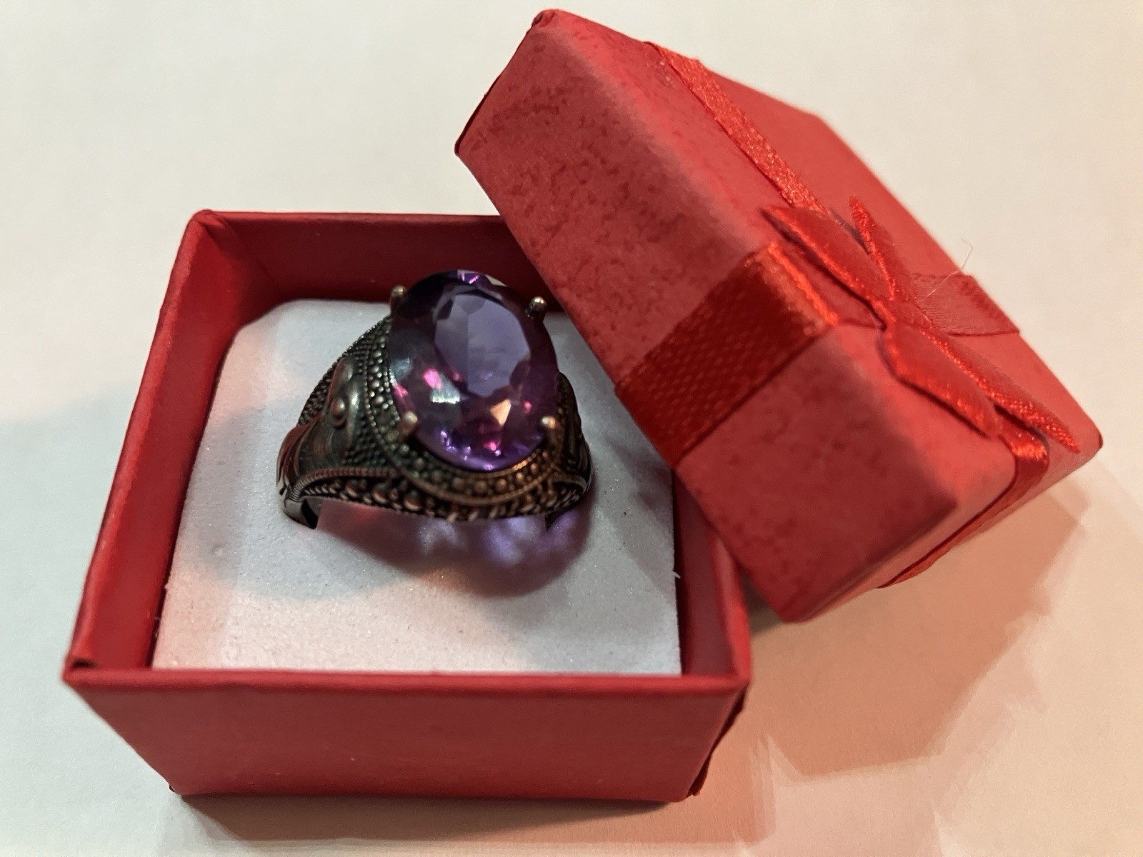 Sterling Silver Amethyst Stone EAGLE Ring 925  Ad… - image 7