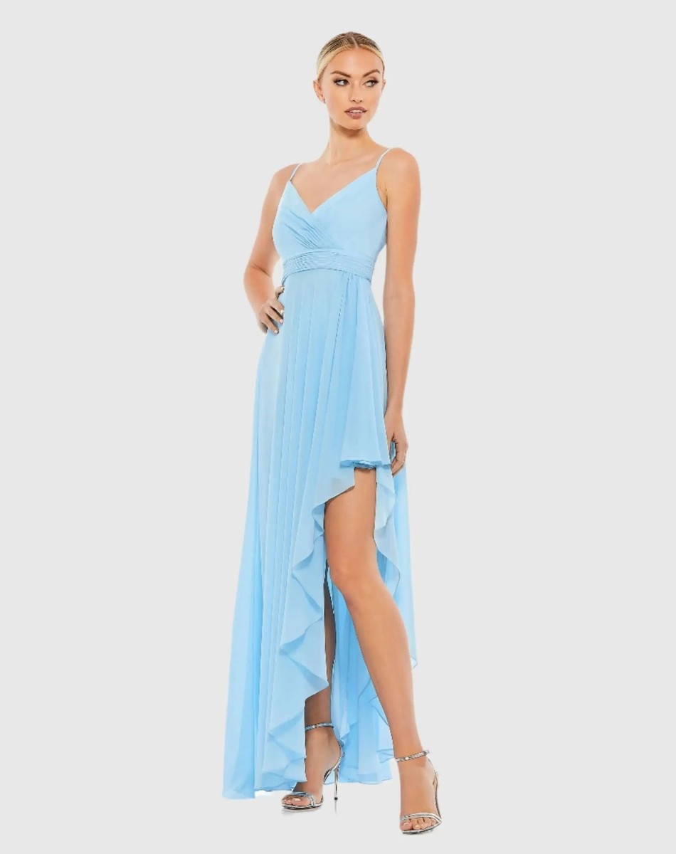Ieena for Mac Duggal 70191 Blue Asymmetrical Hem Chiffon Maxi Dress Size 2  NWT