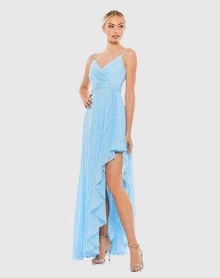 white christmas dresses Elegant Round Neck Ruffles Sleeve Chiffon Evening Dresses with Asymmet