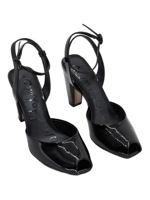 #ad Sam Edelman Wrenna Dress Ankle Strap Peep Toe Pump Black Patent 7.5M $87.19