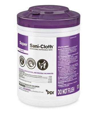 New-PDI Q55172 Super Sani-Cloth Surface Disinfectant Large Wipes 6''x6.75'' 160 ct