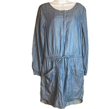 GAP Women's Chambray LS Shirt Dress Size M, Roll Tab Sleeves Draw String Waist