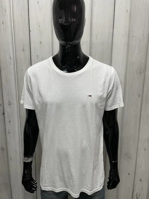 Tommy Hilfiger Jeans T Shirt Homme Blanc Coton Logo Frontal Taille 2XL - Photo 1/4