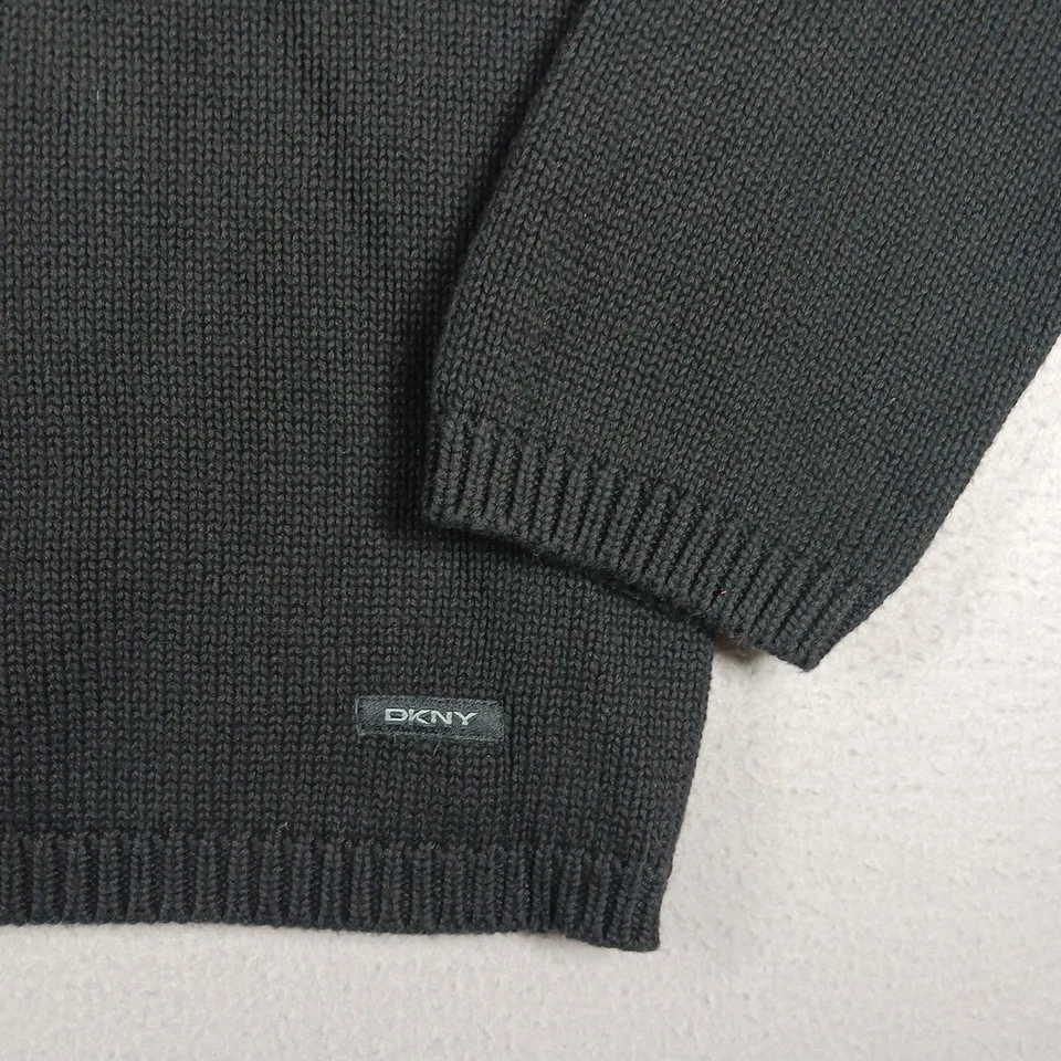 Suéter DKNY Para Hombres Mediano Algodón Cuello Redondo - Negro con Rayas Blancas Foto 3 de 4