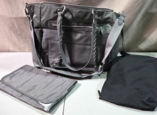 Diaper Bag with Accessories Shoulder/Hand Straps Pouches Pad Grey / Black B IS