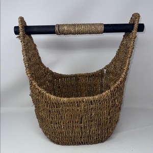 Sturdy large Woven Rattan Twine Basket with Black Removable Handle decorative