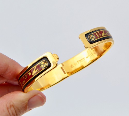 Rare Michaela Frey Wille Designer Egyptian Bracelet Bangle Enamel Gold Sz 6 5/8" - Picture 3 of 10