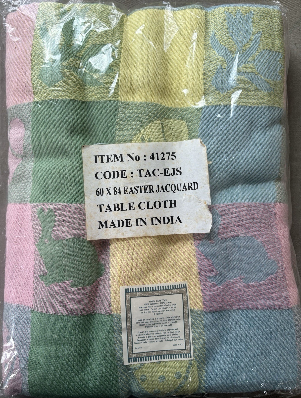 Tablecloth Easter Jacquard 60x84&rdquo; Rectangle 100% Cotton Checkerboard