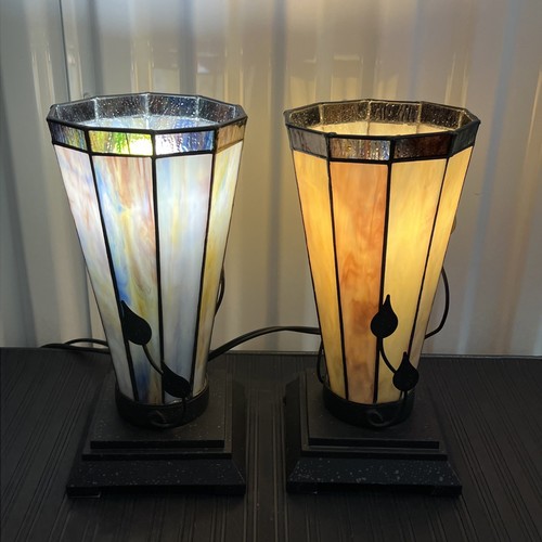 Vintage Marbled Swirl Stained Glass Vines 11” Tiffany Style Table Lamp Pair - Picture 17 of 17