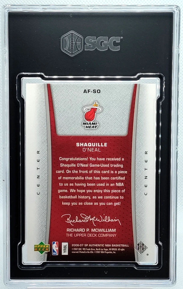 Shaquille O'Neal PATCH SGC 8.5 2006-07 UD SP Authentic Fabrics Heat Game Used - Image 2 of 3