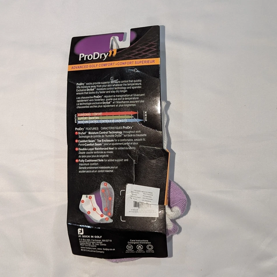 Calcetines tobilleros de golf FootJoy ProDry para hombre paquete de 2 valor púrpura/blanco L 7-12 Foto 3 de 3