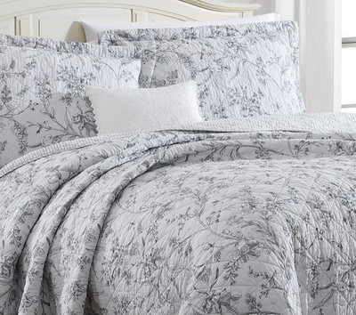 Laura Ashley BRANCH TOILE Blue/Gray Cotton 3-piece Quilt Set - King, NWT
