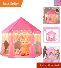 Large Princess Castle Playhouse Tent – 55'' x 53'' with Enchanting Star Lights