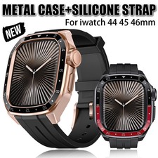 Metal Dial Frame Mod Kit Case Silicone Strap Apple Watch 11 10 46mm Cover Strap