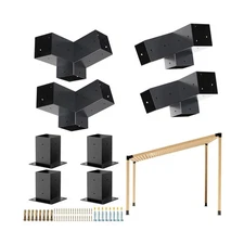 Pergola Kit, Slanted Roof Pergola Bracket, 3-Way Brackets with Post Base Kit,...