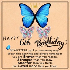 6th Birthday Gifts for Girls,Butterfly Earrings Birthday Christmas Jewelry Gifts