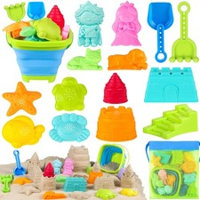 Collapsible Beach Toys for Toddlers, Foldable Sand Bucket and Shovels Set