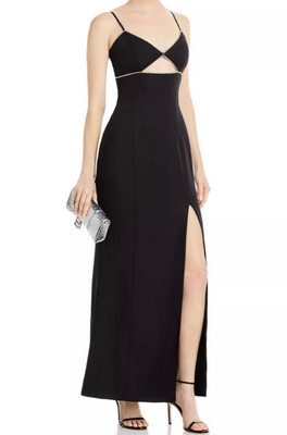 Aqua Beaded Formal Black Rhinestones cut-out evening Dress Size 2 NWT | eBay