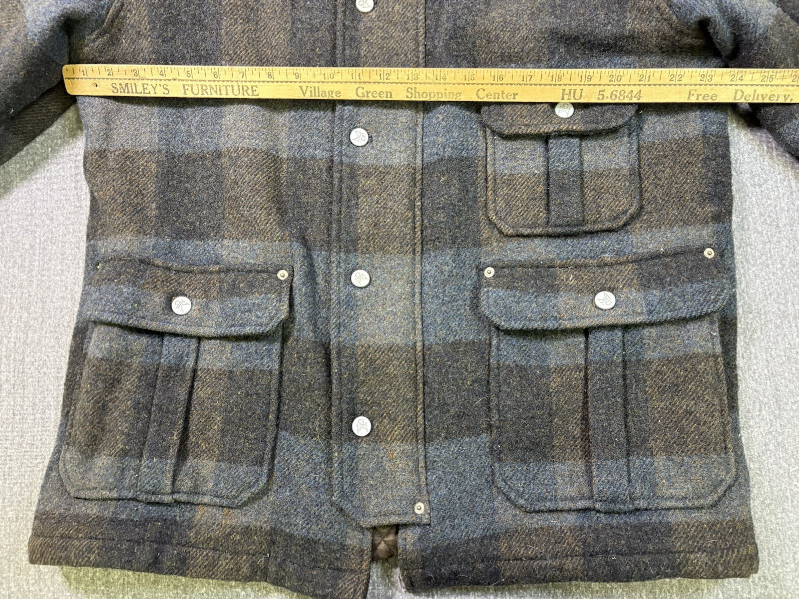 VTG 90s Calvin Klein Wool Hunting Mackinaw Chore Coat Size L Blue Plaid Workwear thumbnail 13