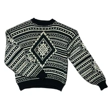 VTG Sostanza Sweater L Black Heathered Suede Diamond Fair Isle Grunge Indie Cozy