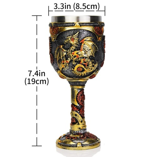 KTOTKMOTA Mechanical Dragon Goblet, 304 Stainless Steel Liner Resin Wine Gobl... - Picture 2 of 9