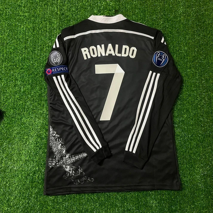 REAL MADRID RONALDO 長袖UK S11 12 Ronaldo #7 Real Madrid 2014/2015 UCL Long Sleeve Black Dragon