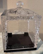 Cloche Dome Lid  Square Heavy Glass & Plastic Black Base 8" Tall x 4.5"