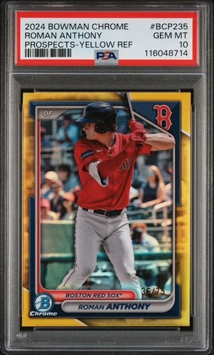 2024 Bowman Chrome - Roman Anthony #BCP-235 Yellow Refractor /75 PSA 10 (POP 1)!