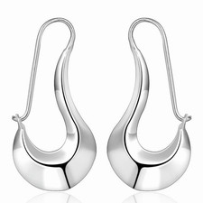 Fashion Women Silver Plated 50mm Long Vogue Hoop Pierced Earrings A56