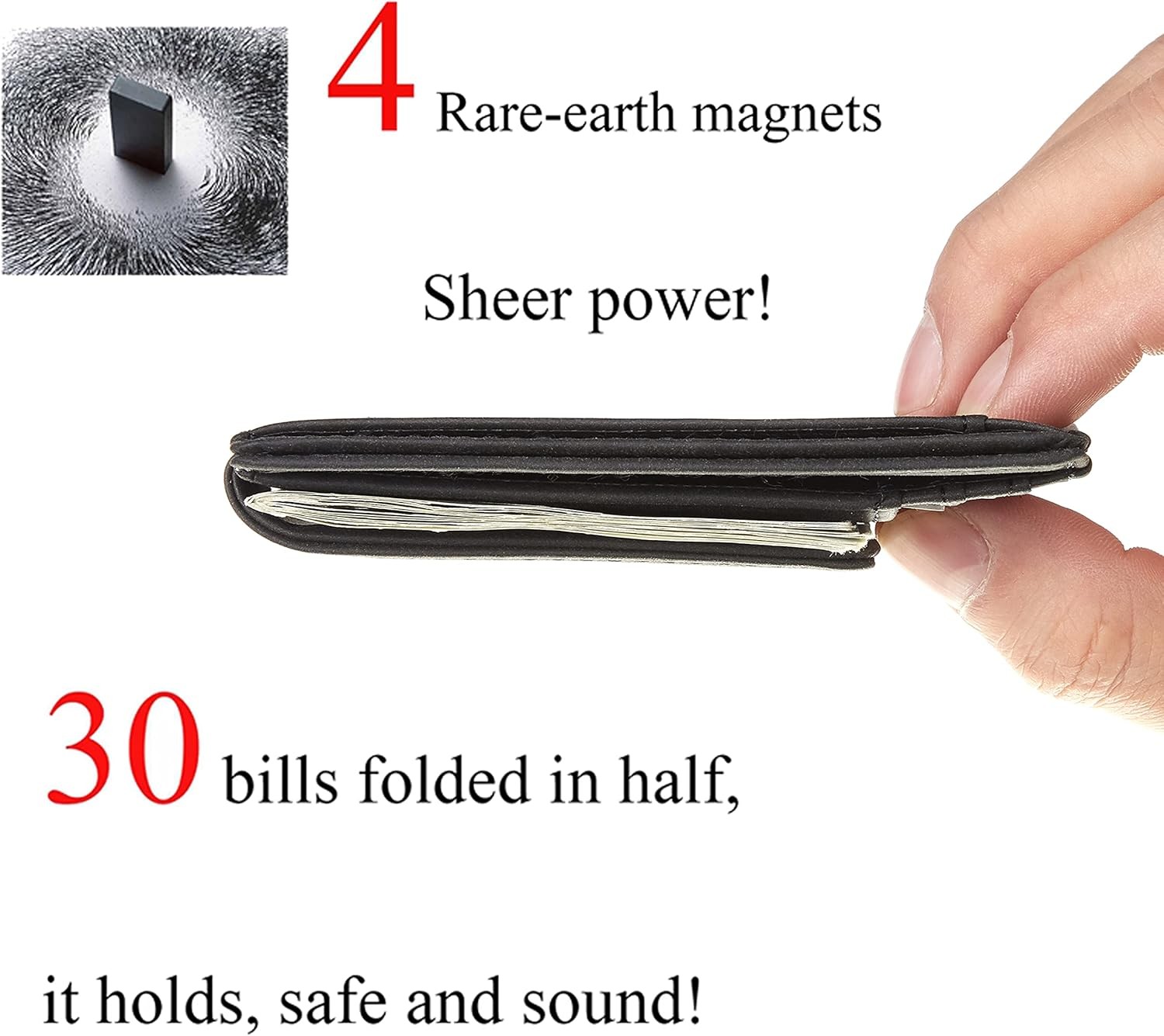 Toughergun Slim Minimalist Wallet for Men with Magnetic Money Clip Black 