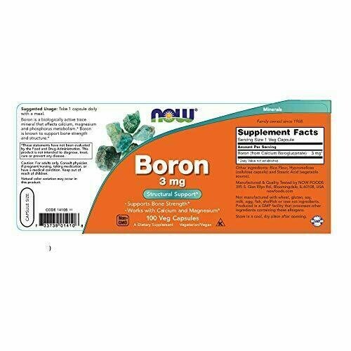NOW Supplements, Boron 3 mg, 100 Capsules eBay