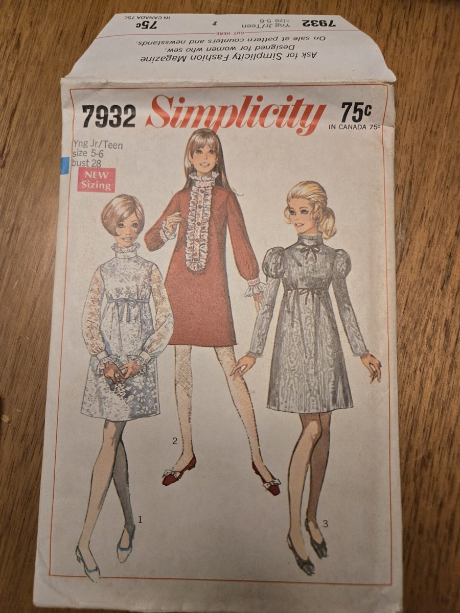 Vintage 1960s Simplicity 7932 Juniors Cottagecore Dress Sewing Pattern 5-6  Uncut | eBay