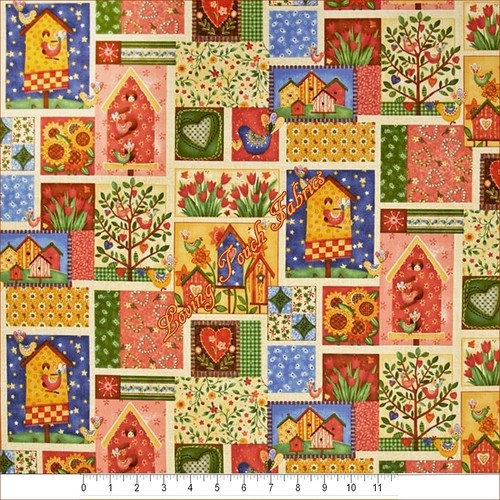 PAINTBRUSH STUDIO "BIRDSONG PATCH" #10561 BIRDHOUSES FABRIC PRICED PER 1/2 YD - 第 1/1 張圖片