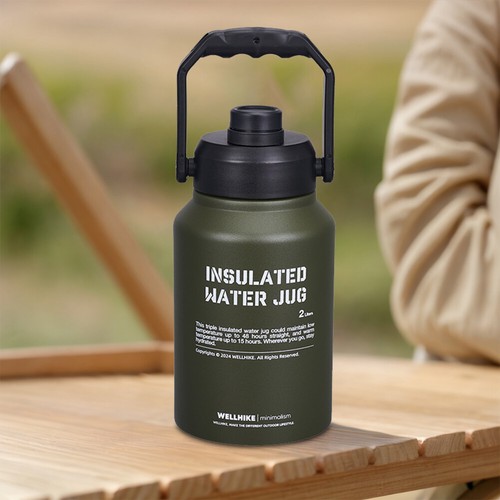 Jarra de agua aislada 2L con mango gimnasio entrenamiento botella de agua para viajes camping - Imagen 23 de 26