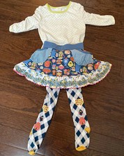 Matlida Jane Girls 4 6 Tea Pot Skirt Citron Dot Top Tippy Toes Tights EUC NWOT