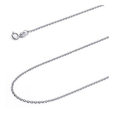 Wellingsale 14k White Gold Solid 1.2mm Side Rolo Chain Necklace