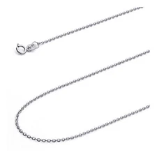 Wellingsale 14k White Gold Solid 1.2mm Side Rolo Chain Necklace