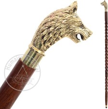 Wolf Head Brass Handle Walking Stick  Design Vintage Victorian Walking Stick.