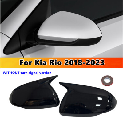 Gloss Black OX Horn Rearview Side Mirror Cover Trim Caps Fit Kia Rio 2018-2023
