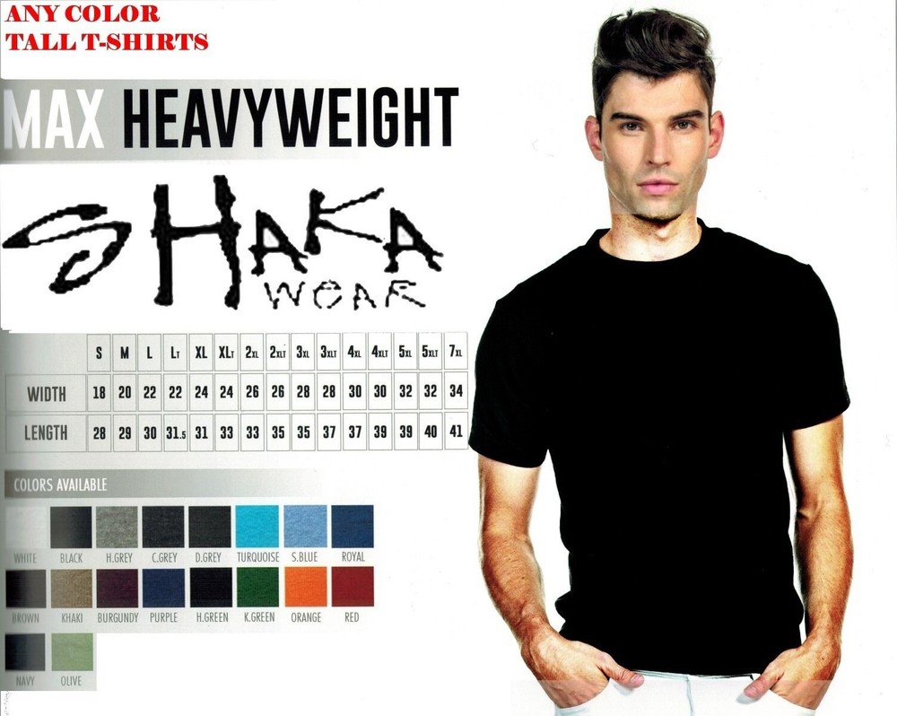 Shaka Wear Mens Max Heavyweight Tall Short Sleeve T-Shirt Multiple Colors