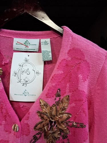 Womens Button-Up Cardigan By Design Options - Size Small - Pink - Picture 2 of 5