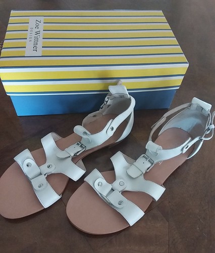 Zoe Wittner Saffron White Leather Sandals Size 38 (Brand New With Box)