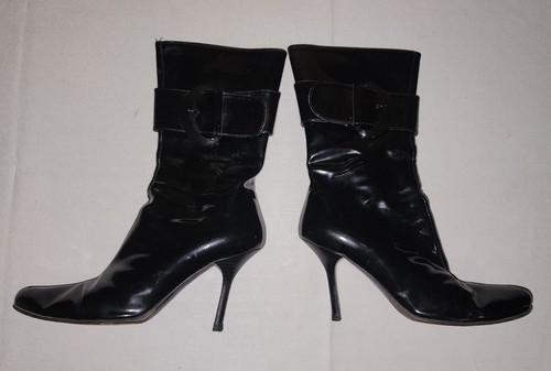 Clandestine Boots Vero Cuoio Black Leather High Heel Boots Size 37 Italian Made - Picture 2 of 10