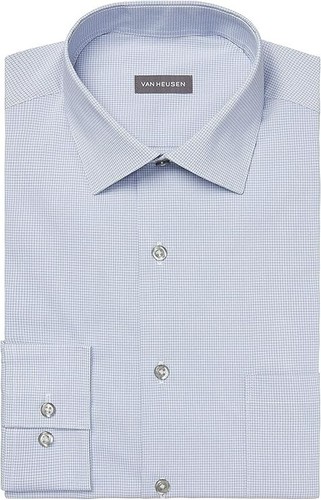 Van Heusen Stain Shield Men's Stretch LS Dress Shirt Blue Silver 19"/36-37"