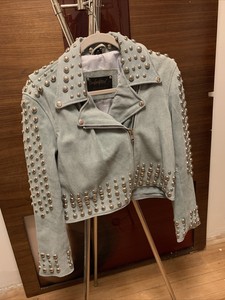 Understated Leather Studded Denim Jacket Photos