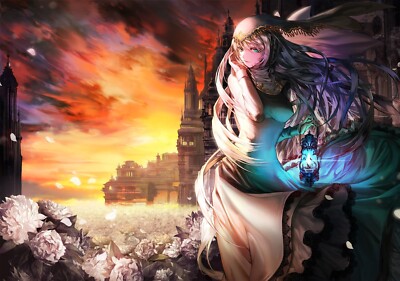 Anime girls dress flowers headdress sunset long hair CCG Gaming Mat Desk