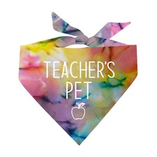 Teacher's Pet Dog Bandana Rainbow Scrunch Reversible Triangle Pet Scarf Bib